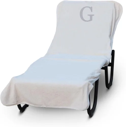 Vista 2 de Funda de lujo para tumbona de piscina con monograma de Hotel y Spa, bordado con letras en bloque - Extra absorbente 100% algodón turco - Rizo suave