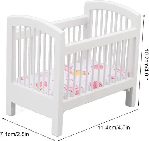 Vista 4 de Cama de muñeca para bebé, muebles de casa de muñecas, juguetes de madera para muñecas, cuna de muñeca bonita y brillante y vívida, casa de muñecas