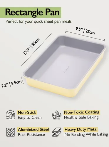 Vista 2 de LeGourmet Bandeja rectangular antiadherente para hornear de 9 x 13 pulgadas, revestimiento de cerámica, no tóxico, acero aluminizado resistente a