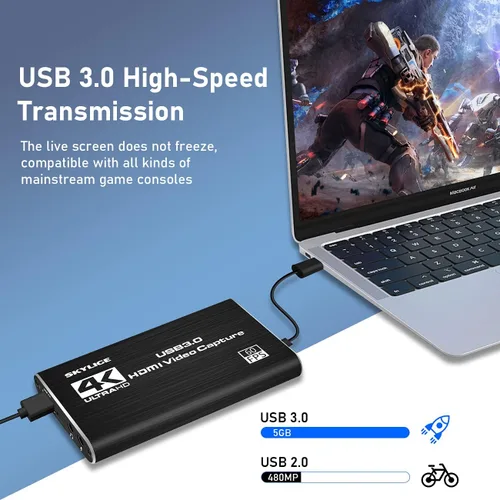 Vista 6 de Tarjeta de captura, 4K HDMI Audio Video Capture Card con Loop-Out, 1080P 60FPS juego Live Streaming Caputre Dispositivo para Nintendo SwitchPS4Xbox