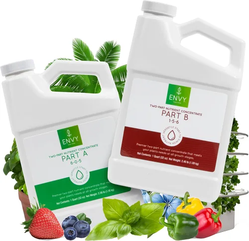 ENVY Alimento hidropónico para plantas A y B - Nutrientes líquidos de dos partes para plantas de interior/exterior - Suelo, Coco, Hidroponía, DWC -