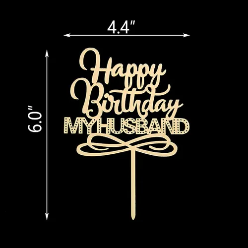 Vista 3 de Happy Birthday MY HUSBAND - Decoración para tartas para decoración de fiesta de cumpleaños, espejo acrílico dorado