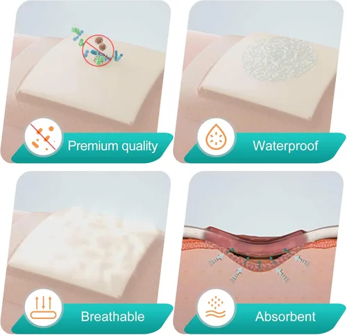 Vista 4 de Dimora Apósito de espuma de silicona con adhesivo de borde, 3 x 3 pulgadas, vendaje impermeable de primeros auxilios para el cuidado de heridas