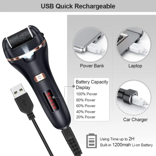 Vista 3 de Removedor eléctrico de callos para pies, herramientas de pedicura recargable, kit de cuidado de pies, removedor de callos para pies con 3 cabezales