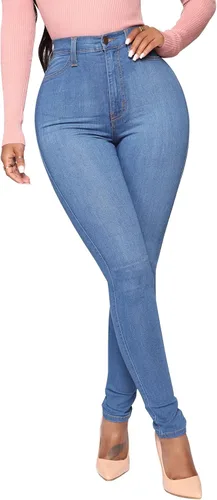 Vista 68 de KUNMI - Pantalones de mezclilla clásicos de cintura alta para mujer, elásticos, con efecto de levantamiento de glúteos, ajustados