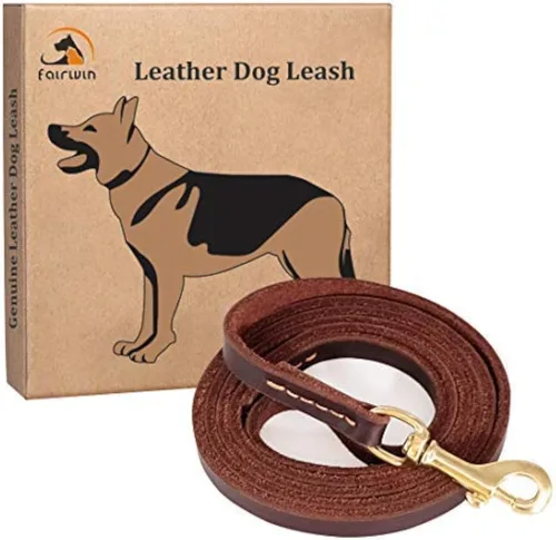 Correa para perros Fairwin Brown en cuero genuino color marrón 6 / 5 pies para perros grandes/medianos/perros entrenamiento/caminatas, Café Oscuro