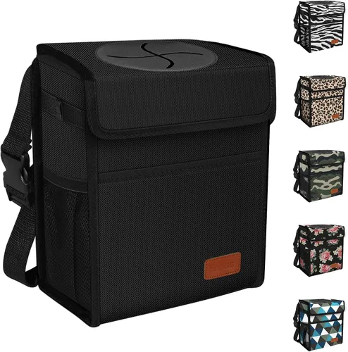 Femuar Cubo de basura para automóvil a prueba de fugas con tapa, impermeable, para SUV, bolsa de basura plegable y portátil, color negro