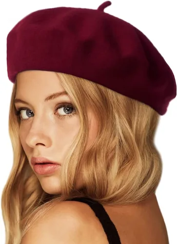 Vista 35 de Wheebo Boina de lana, color sólido, estilo francés, gorro cálido de invierno para mujeres y niñas Albaricoque