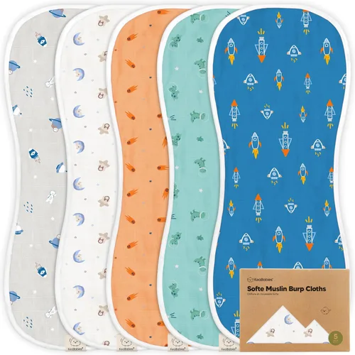 Vista 23 de 5 paquetes de paños de muselina para babero para bebé niño, niña - Paños de babero para bebé muy absorbentes, paños de muselina de algodón de bambú