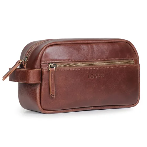 Vista 9 de Londo Neceser de viaje de cuero genuino, maquillaje, bolsa organizadora de afeitado - Kits Dopp - Unisex