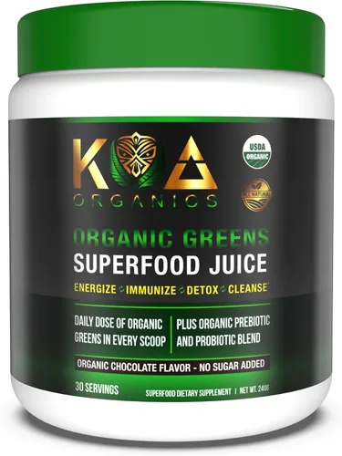 Greens Superfood - Polvo de jugo orgánico USDA Super Greens con espirulina, clorella, matcha, pasto de trigo, enzimas digestivas y probióticos,