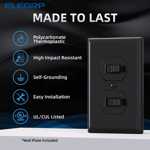 Vista 2 de ELEGRP Interruptor de luz de palanca doble, interruptor de luz doble de dos polos individuales, 15 A, 120 V, encendido/apagado en la pared, conexión