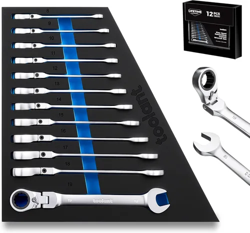 Vista 9 de Toolant Juego de 24 llaves de trinquete, juegos de llaves de combinación con cabeza flexible y diseño de interruptor, 8-19mm & 1/4"-7/8", 90 dientes