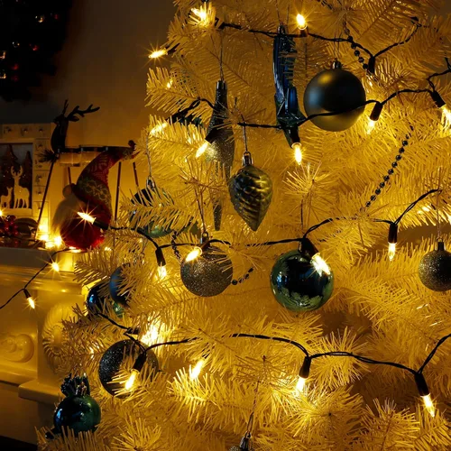 Vista 3 de Joliyoou 2 paquetes de 50 luces LED de Navidad de color blanco cálido, 16 pies, funciona con pilas, guirnaldas de luces de hadas navideñas con 8