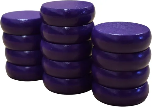 Vista 4 de 26 discos de crokinole verdes y morados, juego completo (pequeño: 1 1/8 pulgadas de diámetro)