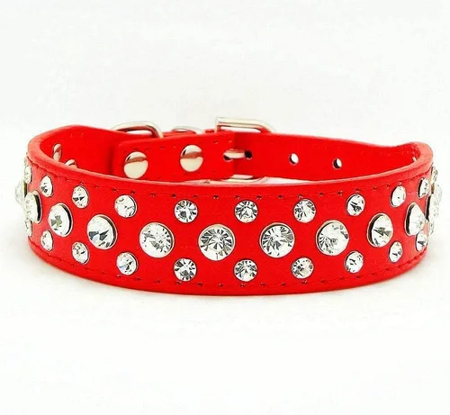 Vista 3 de Collar para perro con cristales de imitación, collar de cuero PU con brillantes, collar de diamantes para mascotas, para perro, gato o cachorro