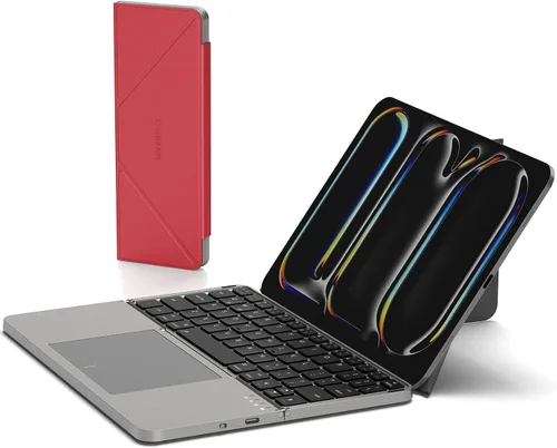 Vista 9 de MicroPack - Teclado Bluetooth plegable con panel táctil y soporte para iPad/iPhone/MacBook, diseñado solo para macOS e iOS, teclado recargable Gris