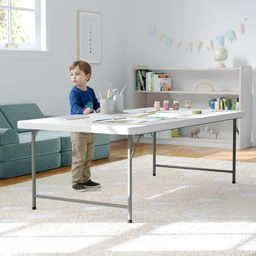 Vista 9 de BizChair Mesa de actividades plegable de plástico blanco granito para niños de 4.93 pies - Mesa de juego