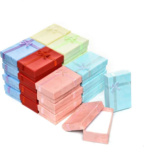 AQUEENLY Cajas de regalo de joyería, paquete de 24 cajas de joyería de cartón a granel para collares, anillos, pulseras, aretes, cajas de joyería,