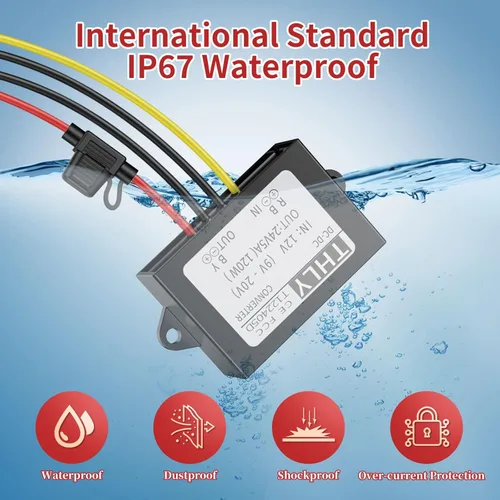 Vista 5 de Convertidor Vonverter de 12 V CC a 24 V CC 5 A 120 W, 12 a 24 V convertidor elevador con fusible impermeable y bloque de terminales de cable
