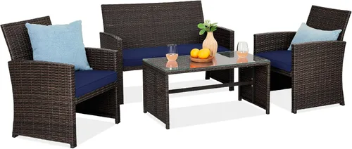 Vista 17 de Best Choice Products Juego de muebles de conversación de patio de mimbre al aire libre de 4 piezas para patio trasero con mesa de café, cojines