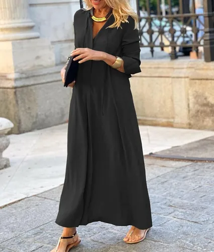 Vista 3 de Vrtige Vestido midi casual con cuello en V y manga larga con dobladillo fluido para mujer
