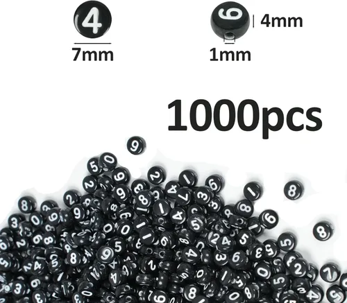 Vista 2 de 1000 cuentas numéricas redondas y blancas de 0-9 cuentas mixtas de 0.157 x 0.276 in de plástico, cuentas sueltas para hacer joyas y pulseras
