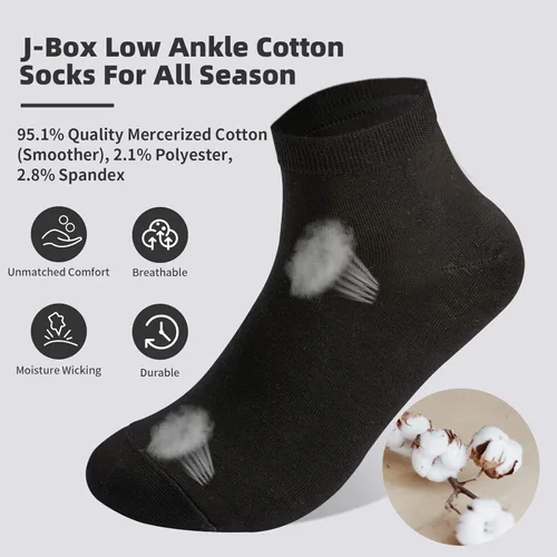 Vista 2 de J-BOX Calcetines de algodón para hombre, paquete múltiple, delgados, transpirables, cómodos, de verano, de corte bajo