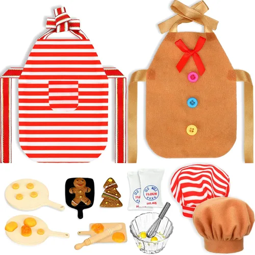 Sotiff Juego de ropa de muñeca de Navidad de 12 piezas, ropa de muñeca de cocina para vacaciones, incluye mini accesorios para hornear, accesorios