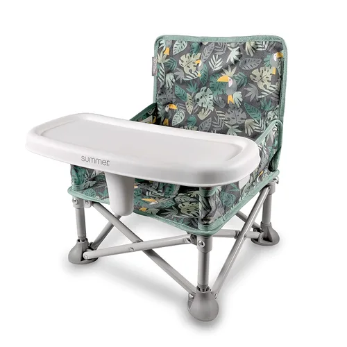 Vista 13 de Bright Starts Pop 'N Sit Asiento elevado portátil, para uso en interiores y exteriores, asiento de piso con bandeja de alimentación, gris, de 6