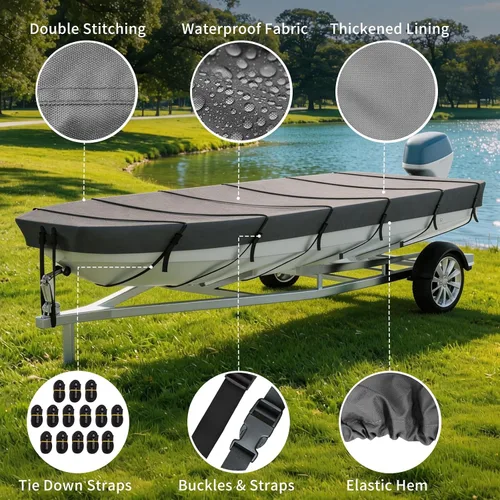 Vista 8 de VINPATIO Jon - Funda para barco de 10 a 12 pies, 5 capas 1200D tela Oxford