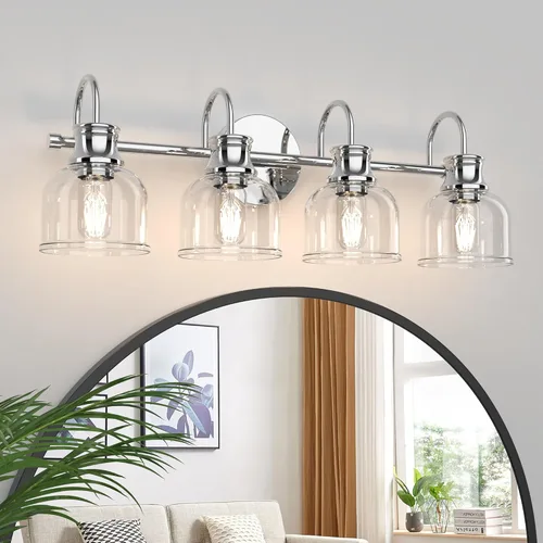 Vista 8 de Lámpara de tocador de baño de 3 luces, níquel cepillado, tradicional, clásica, con vidrio transparente, accesorios de iluminación de baño sobre