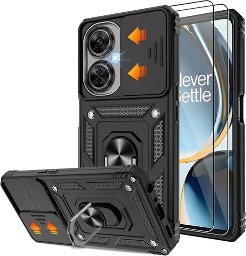 Gritup Funda compatible con OnePlus Nord N30 5G con cubierta deslizante para cámara y protector de pantalla (paquete de 2), soporte de anillo Negro