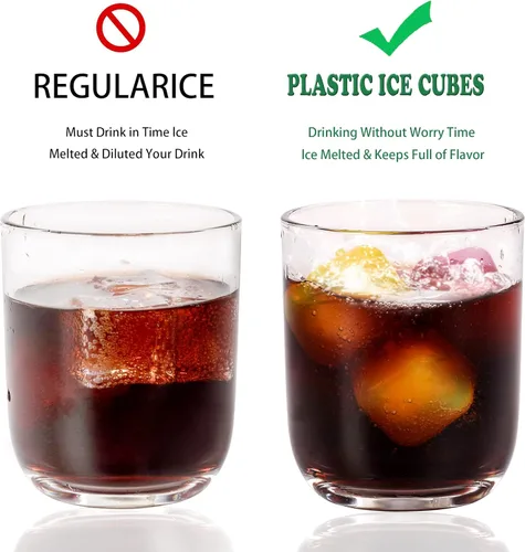 Vista 2 de Cubos de hielo de plástico reutilizables, paquete de 25 cubos de hielo coloridos recongelables para bebidas, whisky, vodka o café, cubos de hielo