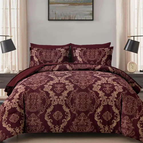 Vista 11 de WONGS BEDDING Juego de edredón Aqua tamaño Queen, textura de damasco, 7 piezas, cama en una bolsa, juego de sábanas de microfibra bohemio
