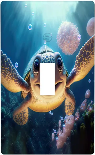 Vista 11 de Placa de interruptor de luz de tortuga marina de 1 banda, placa de pared basculante individual, placa decorativa eléctrica GFCI para decoración