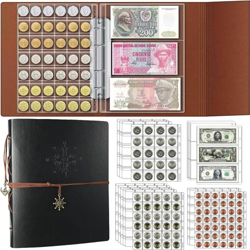 Vista 11 de Páginas de colección de monedas de 10 hojas, página de bolsillo para monedas con 120 bolsillos, fundas para carpetas de monedas con 9 agujeros
