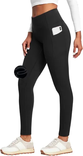 Heathyoga Leggings con forro polar con bolsillos para mujer, leggings térmicos con bolsillos para mujer, leggings cálidos de invierno para mujer,