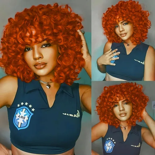 Vista 8 de Peluca Afro Rizada Negra para Mujeres, Pelucas Rizadas para Mujeres Negras, Peluca Rizada Sintética Natural con Flequillo