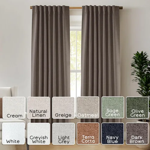 Vista 5 de Cortinas Cortas Marrón Oscuro de 45 Pulgadas de Largo, Cortinas Opacas de Lino con Trabilla Trasera Plisadas Tipo Café para Cocina Dormitorio Baño