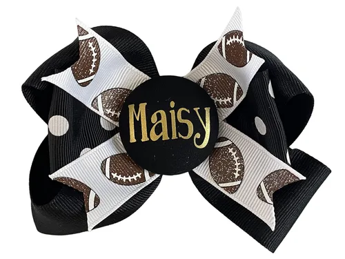 Vista 8 de Softball Glitter Hair Name Bow - Black and Gold, Match Team and School Spirit Wear