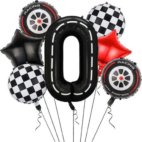 Globos de Autos de Carreras, Globo de Pista de Carreras Número 0 de 40 Pulgadas, Globos de Números Grandes Negros para Cumpleaños 0 Suministros de