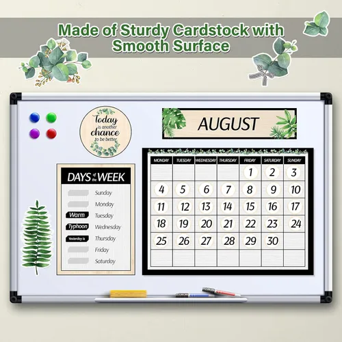 Vista 6 de Juego de 100 tablones de anuncios de calendario para el aula, juego de tablón de anuncios de eucalipto verde con números, para decoración de aula