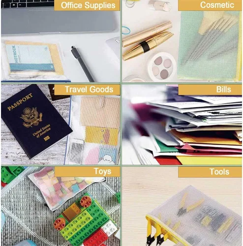 Vista 4 de 10 bolsas de malla con cremallera, carpetas de documentos de plástico resistentes al desgarro, bolsa organizadora de documentos con cremallera A5