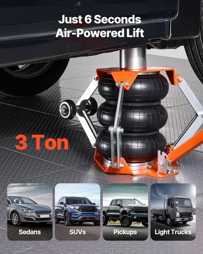 Vista 4 de VEVOR Gato de aire con varilla de soporte, 3 toneladas/6613 libras de triple bolsa de aire Jack, elevación de hasta 18.5 pulgadas con columna