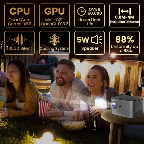 Vista 2 de Proyector Native 1080P 4K Full HD 800 ANSI 18000 lúmenes BT 5.0 WiFi 6 Aplicación incorporada para el hogar Pantalla de 300 pulgadas Android 11.0