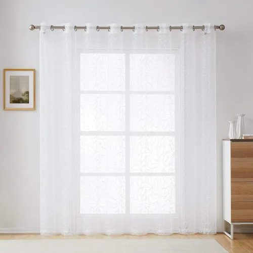 Vista 16 de Warm Home Designs Par de 2 cortinas de longitud corta de 54 pulgadas de ancho x 63 pulgadas de largo, cortinas transparentes bordadas con bordado