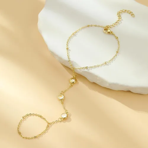 Vista 7 de YANCHUN Pulsera de anillo Pulsera de mano Pulsera de cadena de mano ajustable Anillo de dedo de diamantes de imitación Cadena de mano para mujer s