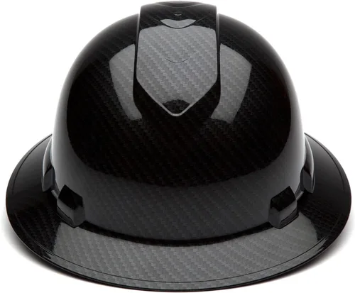 Vista 3 de Pyramex Ridgeline - Casco duro de ala completa, suspensión de trinquete de 4 puntos, patrón de grafito negro brillante