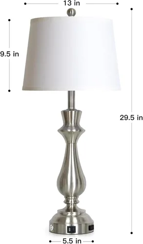 Vista 6 de Juego de 2 lámparas táctiles modernas de 29.5", plateado-1P